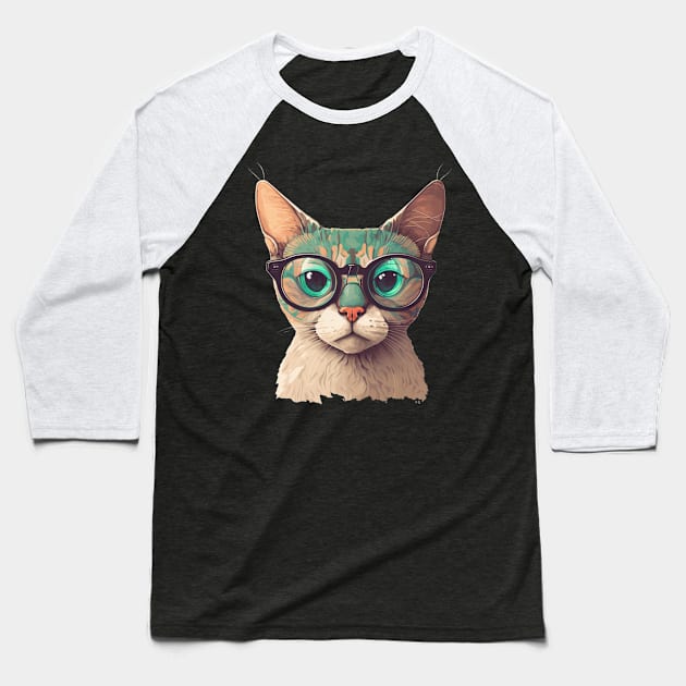 Fashionable Cat with Glasses Baseball T-Shirt by gibah